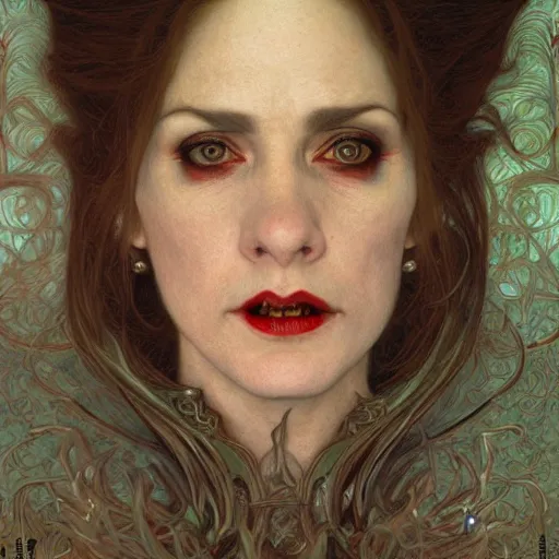 Prompt: portrait of a lady vampire, 35mm, victorian, depth of field, DOF, ominous, sharp, highly detailed, photorealistic, realistic, unreal 5, high definition, 8k, deviantart, donato giancola, irwin penn, Alphonse Mucha