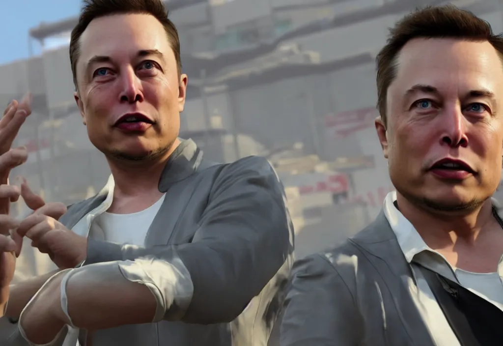 Image similar to elon musk in the video game in gta 5, gameplay screenshot, close up, 3 d rendering. unreal engine. amazing likeness. very detailed.