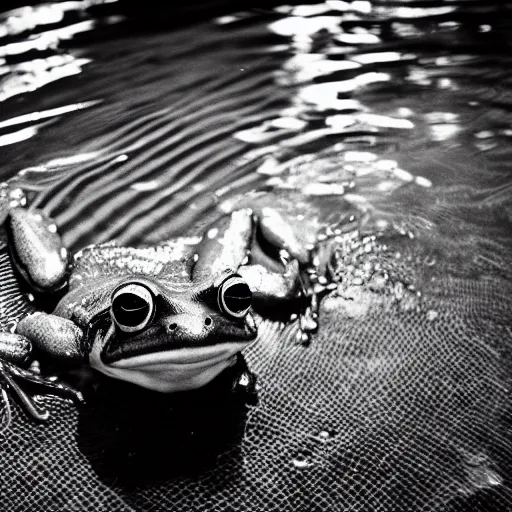 Image similar to a frog in a suit is in a pool, he is cheering, black-and-white, 50mm