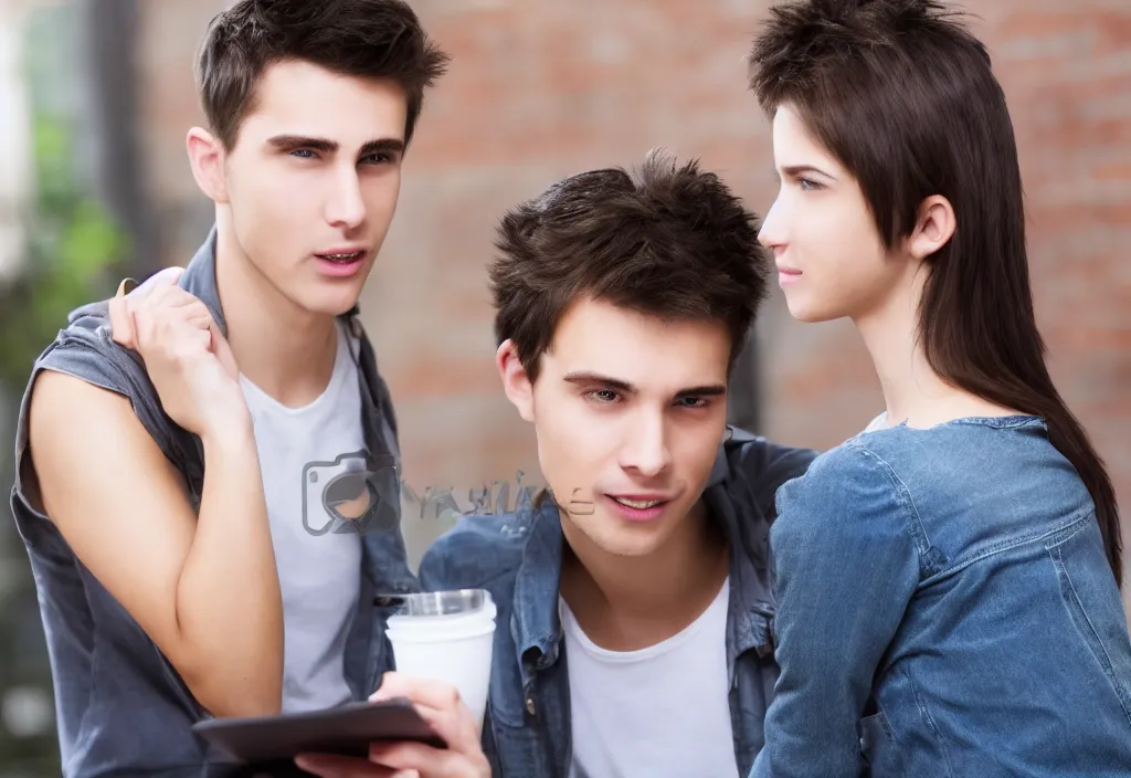 Image similar to attractive guy trying to talk to a girl, hd, high detailed