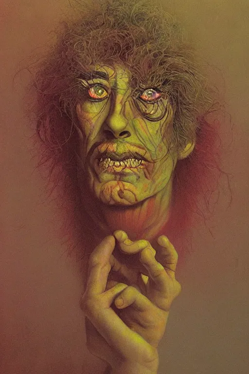 Prompt: a portrait of Jim Rose from the Jim Rose Circus Sideshow, psychadelic digital painting by Zdzislaw Beksinski