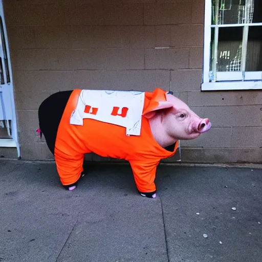 Prompt: pig dressed as an inmate
