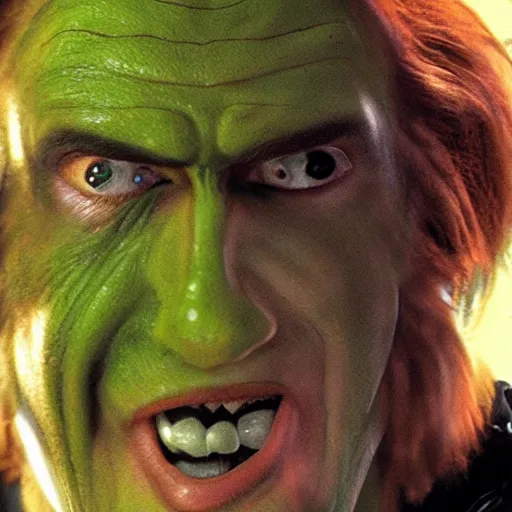 Image similar to Nicolas Cage as the Green Goblin