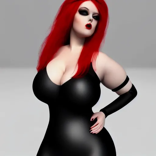 Prompt: a curvy feminine pale goth cutie with a thin waist in a red-black rubber tight tube-top dress and black rubber stockings, cgsociety, photorealistic, sublime-comfy-elegant ambience, 16k, smooth, sharp focus, trending on ArtStation, volumetric lighting, fully clothed, worksafe