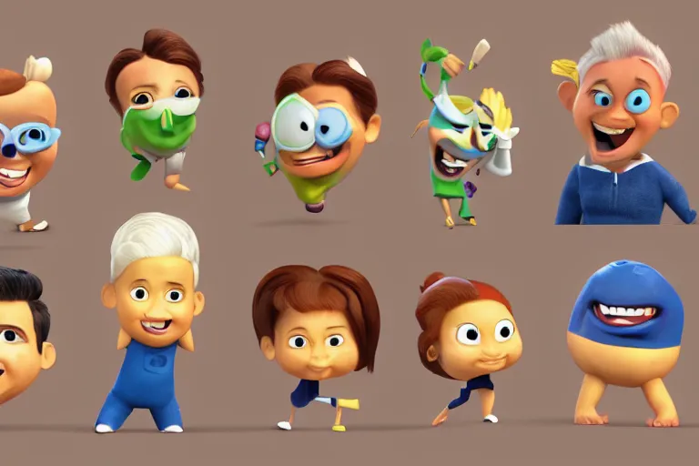 Image similar to olympic icons as cute 3 d characters, chibi, pixar, octane render