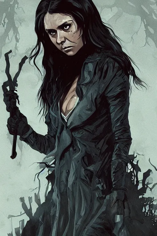 Image similar to nina dobrev in sleepy hollow, full body, big two toned eyes, teeth gritted, horror, intricate details, cinematic, epic, realistic, anatomy, tomer hanuka, uplight, artstation, photorealistic, scary