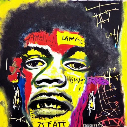 Image similar to jimi hendrix portrait painted by jean michel - basquiat