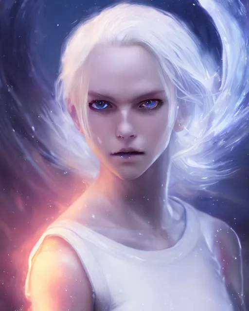 Prompt: perfect white haired girl, ethereal armor, beautiful, pretty face, blue eyes, detailed, windy weather, scifi, platform, laboratory, experiment, 4 k, ultra realistic, epic lighting, high detail, masterpiece, by akihito tsukushi, charlie bowater, ross tran