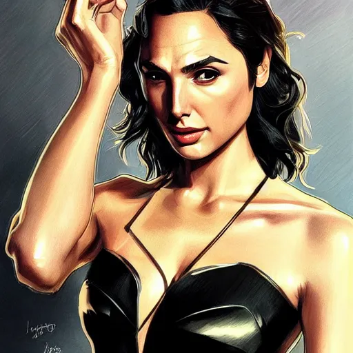 Image similar to gal gadot as james bond wearing a tuxedo, portrait, highly detailed, digital painting, artstation, concept art, sharp focus, illustration, art by artgerm and greg rutkowski and alphonse mucha