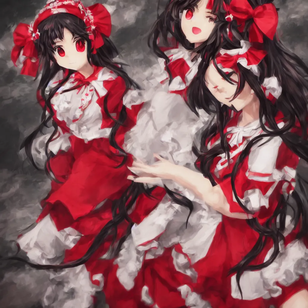 hakurei reimu and benikurage (touhou and 2 more) drawn by psychic_parrot