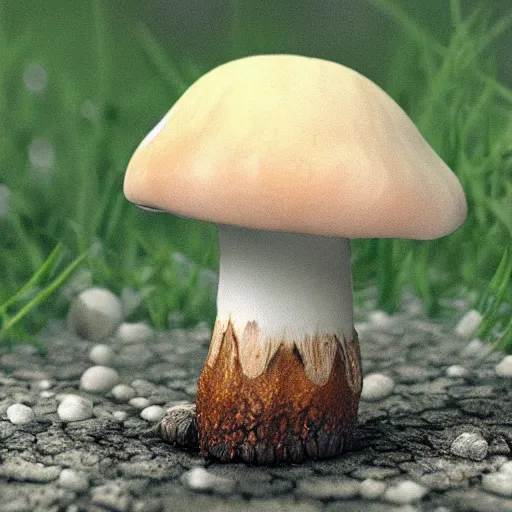 Image similar to a mushroom smiling, photorealistic