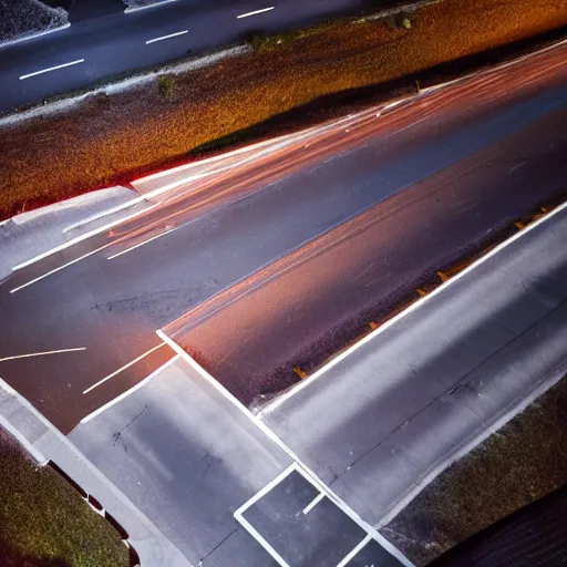 Prompt: A stunningly beautiful award-winning 8K high angle close up cinematic movie photograph of a spooky foggy empty lightless moonlit main intersection in an abandoned 1950s small town at night. perfect composition, shot from roofline, moody low key backlit. Color palette from Seven, greens yellows and reds. 2 point perspective, high angle from 15 feet off the ground. Octane render