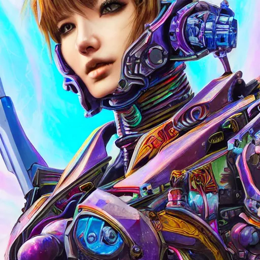 Prompt: legally kind colorful female divine mech paladin gun dream mech pacific rim 2 studio portrait absurdly beautiful, elegant, young sexy elegant woman, super fine surreal detailed facial illustration by kim jung gi, iraq nadar, intricate lines, sharp focus, vibrant colors, matte, octopath voyager, final fantasy, unreal engine highly rendered, global illumination, radiant light, intricate environments