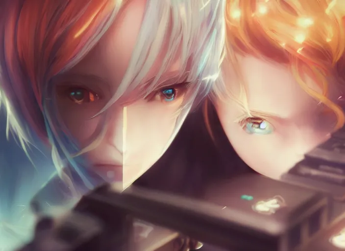 Image similar to a pale anime girl playing chess, league of legends, with golden eyes, straight sky blue hair, long bangs, black jacket, high collar, concept art, award winning photography, digital painting, cinematic, by wlop, anime key visual, wlop, 8 k, by ross tran, tom bagshaw, andy warhol