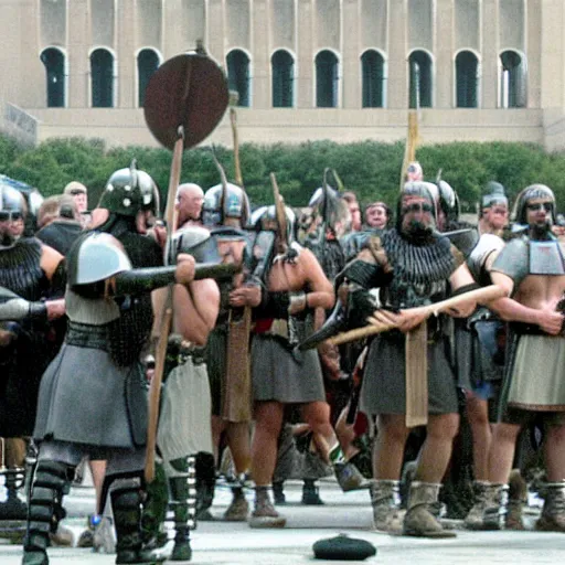 Image similar to roman legions shooting in front of the pentagon ( 2 0 0 3 )