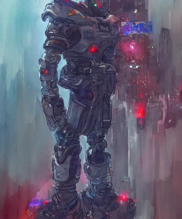 Image similar to a watercolor painting full body character portrait of a cyborg super saiyan knight in the style of cyberpunk in the style of moebius trending on artstation deviantart pinterest detailed realistic hd 8 k high resolution