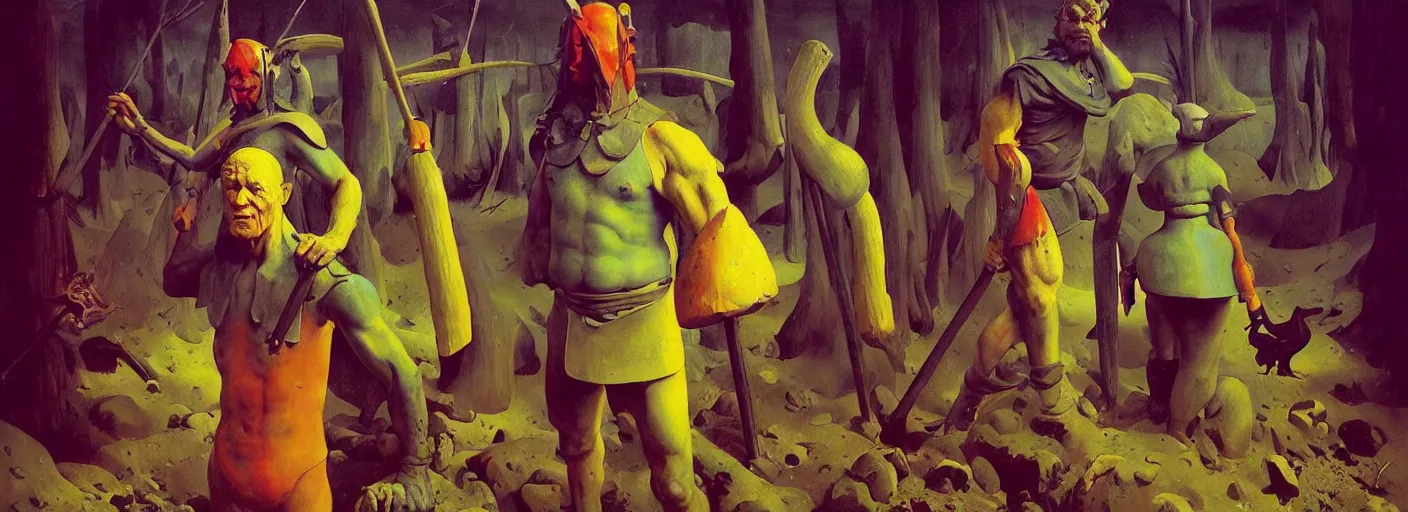 Image similar to full - body portrait surreal colorful clay fighting artstation rpg barbarian character concept art anatomy, action pose, very coherent and colorful high contrast masterpiece by norman rockwell franz sedlacek hieronymus bosch dean ellis simon stalenhag rene magritte gediminas pranckevicius, dark shadows, sunny day, hard lighting, reference sheet white! background