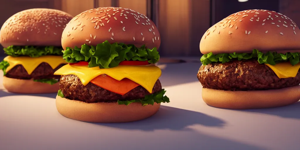 Image similar to a product picture of a hamburger, photographic filter, unreal engine 5, realistic, hyperdetailed, 8 k, cinematic, volumetric lighting, very realistic effect, hd, hdr, 4 k, sharp focus, octane render, ultra detailed, high resolution, trending on artstation in the style of albert dros glowing rich colors powerful imagery