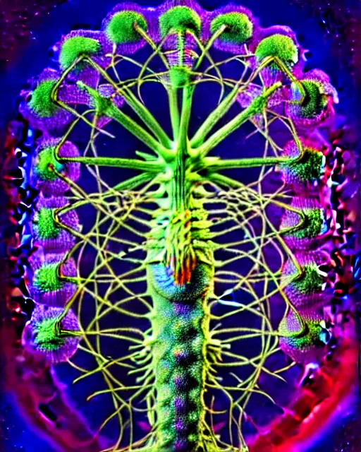 Image similar to poster of corona virus, intrinsic, drawn by Ernst Haeckel, vaporwave coloring, cyber, beeple rendering, written by HP Lovecraft