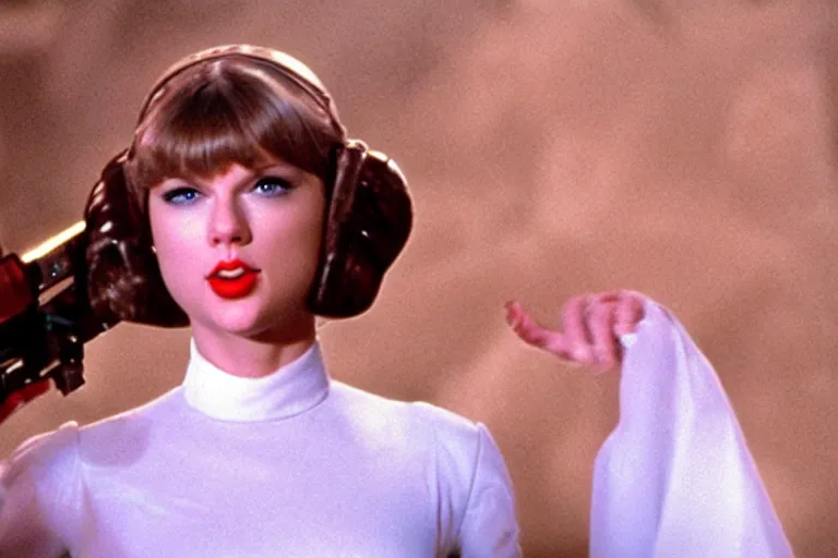 Prompt: taylor swift as princess leia in a new hope still from the movie