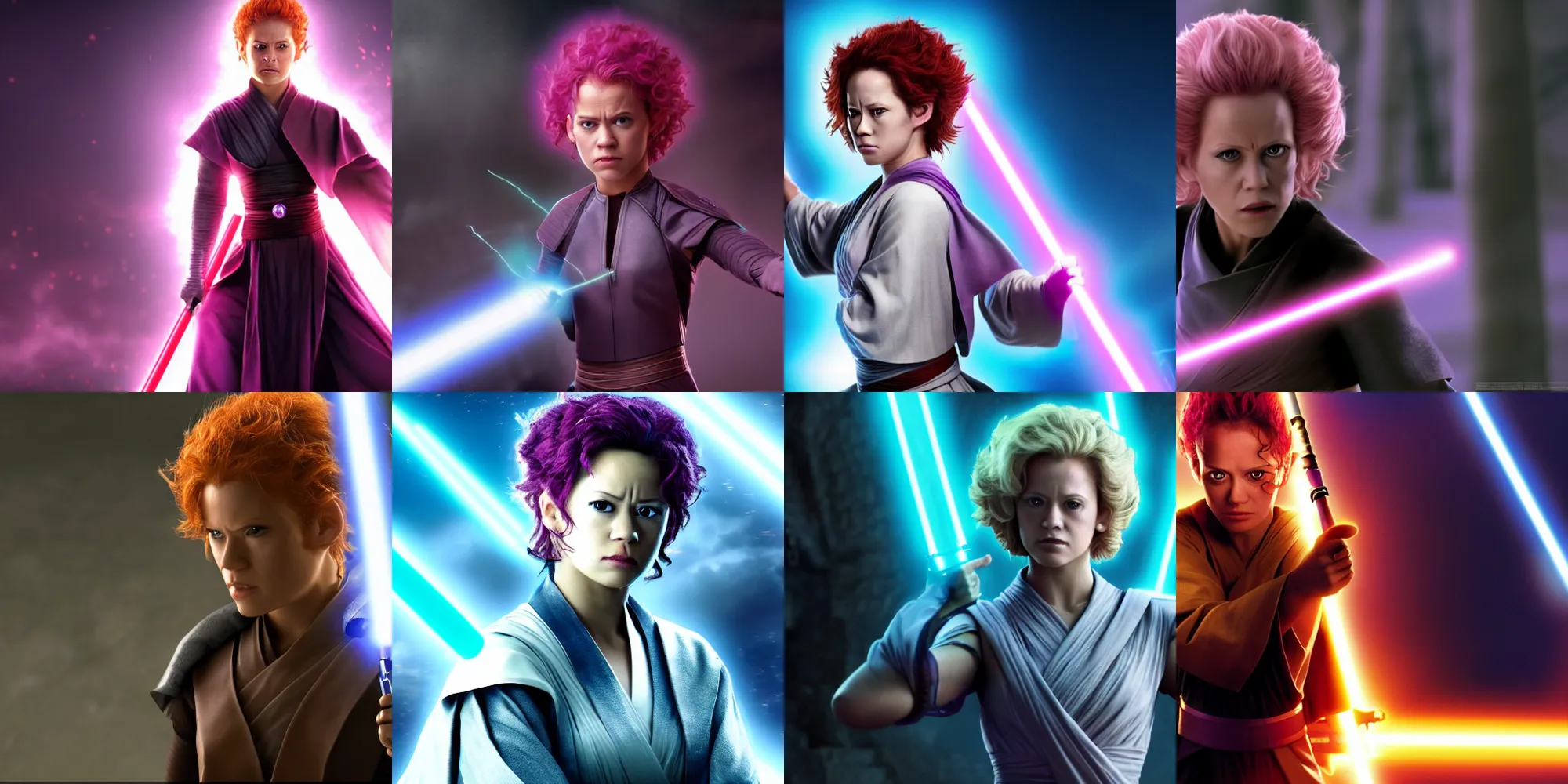 Prompt: A photograph still Mina Ashido as a Jedi knight in the movie Revenge of the Sith, 8k wallpaper