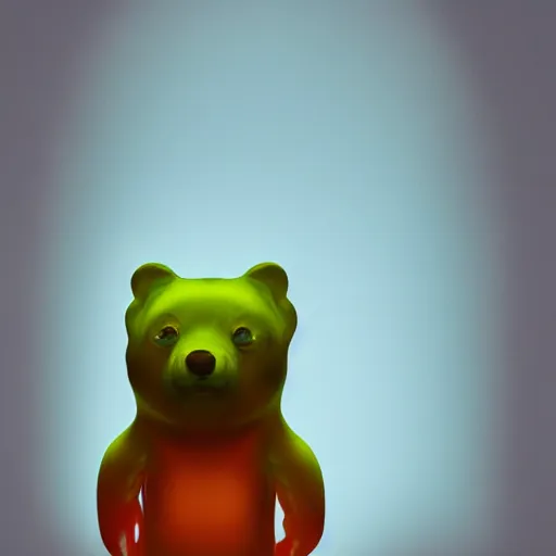 Prompt: gummy bear character, painterly 3 d concept art in hasselblad 8 k photo cinematic dramatic octane cycle lighting with caustics by gurney shaun tan rutkowski!