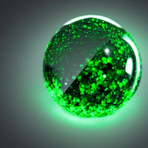 Image similar to glowing green emerald crystal ball, in the pitch black