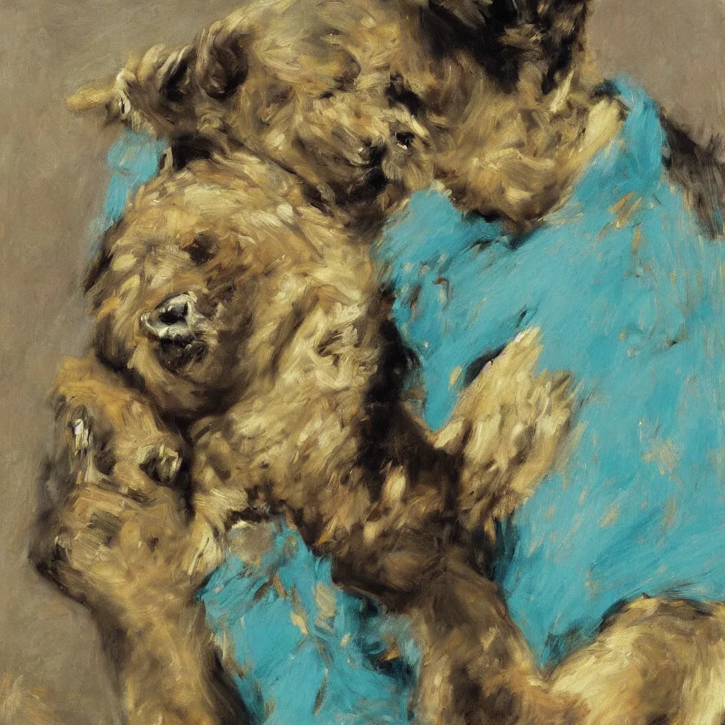 Prompt: high quality high detail painting by lucian freud, jenny savile, ilya repin and john singer sargent, bear, turquoise, hd