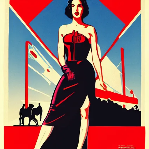 Prompt: full body portrait of gal gadot in the style of bill medcalf, retro, 1 9 5 0, 4 k, detailed, screen print