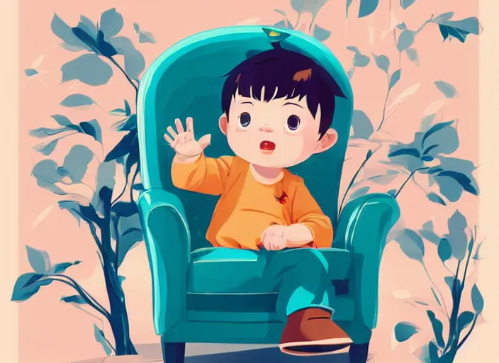 Image similar to a nine month old baby sitting in an armchair. clean cel shaded vector art. shutterstock. behance hd by lois van baarle, artgerm, helen huang, by makoto shinkai and ilya kuvshinov, rossdraws, illustration, art by ilya kuvshinov