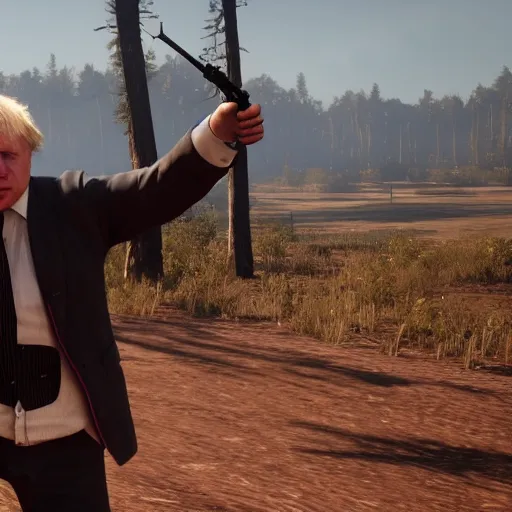 Image similar to Boris Johnson in Red Dead Redemption 2, game screenshot