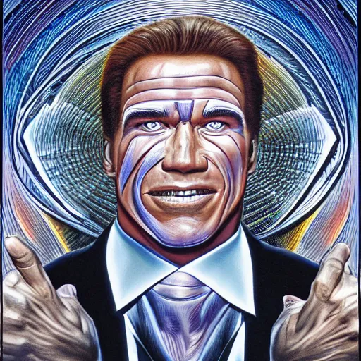 Prompt: schwarzenegger by alex grey