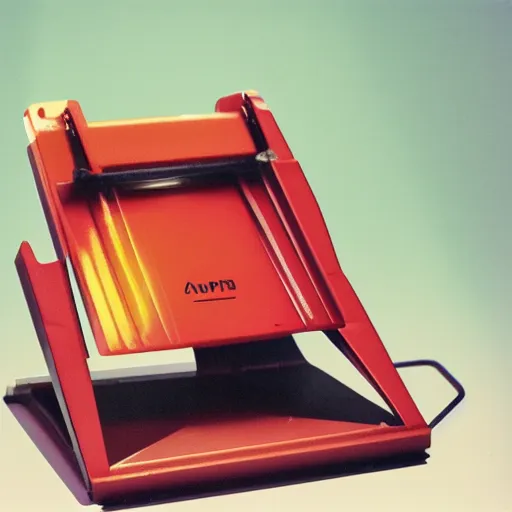 Prompt: vintage analog product photography of a plastic guillotine, sharp blade, 70s colors, studio lighting, film grain, lensflare, color bleed, glare