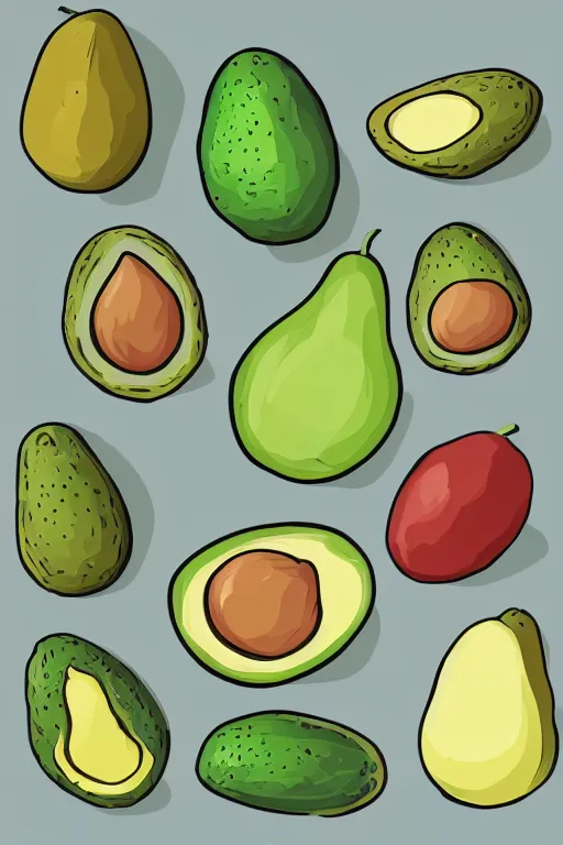 Image similar to Baby avocado, sticker, anthropomorphic, colorful, fantasy, artstation, illustration, highly detailed, simple, smooth and clean vector curves, no jagged lines, vector art, smooth