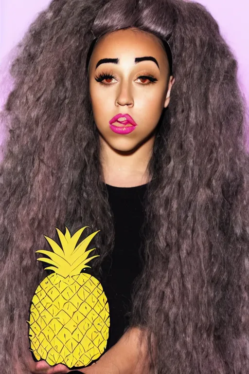 Image similar to doja cat as a pineapple, human face in the shape of a pineapple