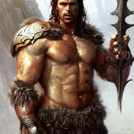 Prompt: a fierce and muscular male warrior in full armor, handsome, hairy torso, fantasy character portrait by greg rutkowski, gaston bussiere, craig mullins, simon bisley