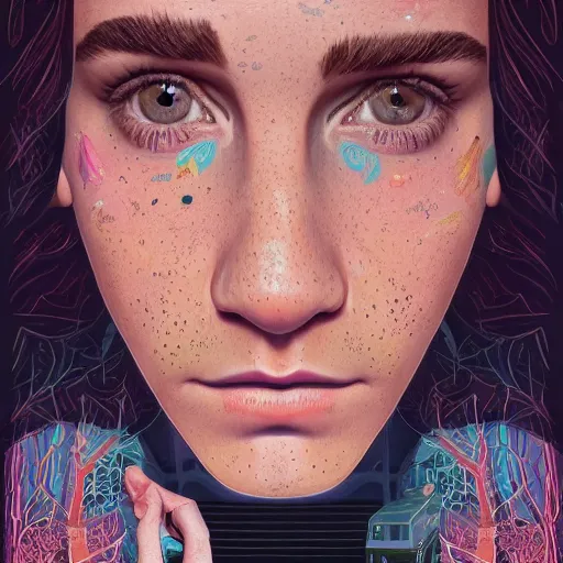 Image similar to a portrait of s sad Emma Watson with tears in her eyes, trying to fit into a shoebox in the middle of the road, highly detailed, digital painting, HDRI, by Casey Weldon, vivid colors, high contrast, intricate