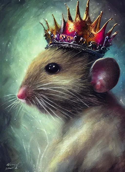 Image similar to a humanoid animal king mouse with a crown, atmospheric beautiful by stanley artgerm, tom bagshaw, arthur adams, carne griffiths, trending on deviant art, street art, chillwave, maximalist, full of color, glittering, 8 k, hd