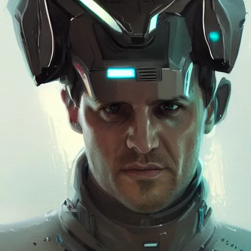 Prompt: portrait of a man by greg rutkowski, he looks like gabriel macht with cybernetic eyes implants, wearing a futuristic flying jacket, highly detailed portrait, scifi, digital painting, artstation, concept art, smooth, sharp foccus ilustration, artstation hq