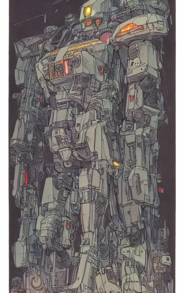 Prompt: mech suit. portrait by stonehouse and jean giraud and will eisner. realistic proportions. dystopian. cyberpunk, blade runner, concept art, cel shading