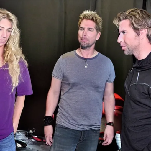 Image similar to chad robert kroeger of nickelback looking at a mystery object