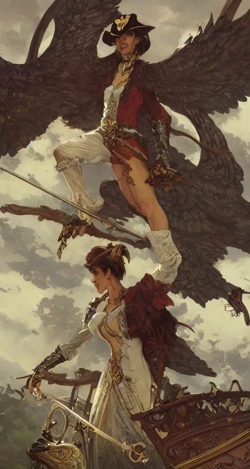 Prompt: anthropomorphic swan swashbuckling pirate with wings and a sword, Renowned character illustration by greg rutkowski, thomas kindkade, alphonse mucha, loish, norman rockwell. Trending on furaffinity.