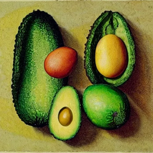 Prompt: a page from codex seraphinianus about a diagram of merging of emma watson with avocado