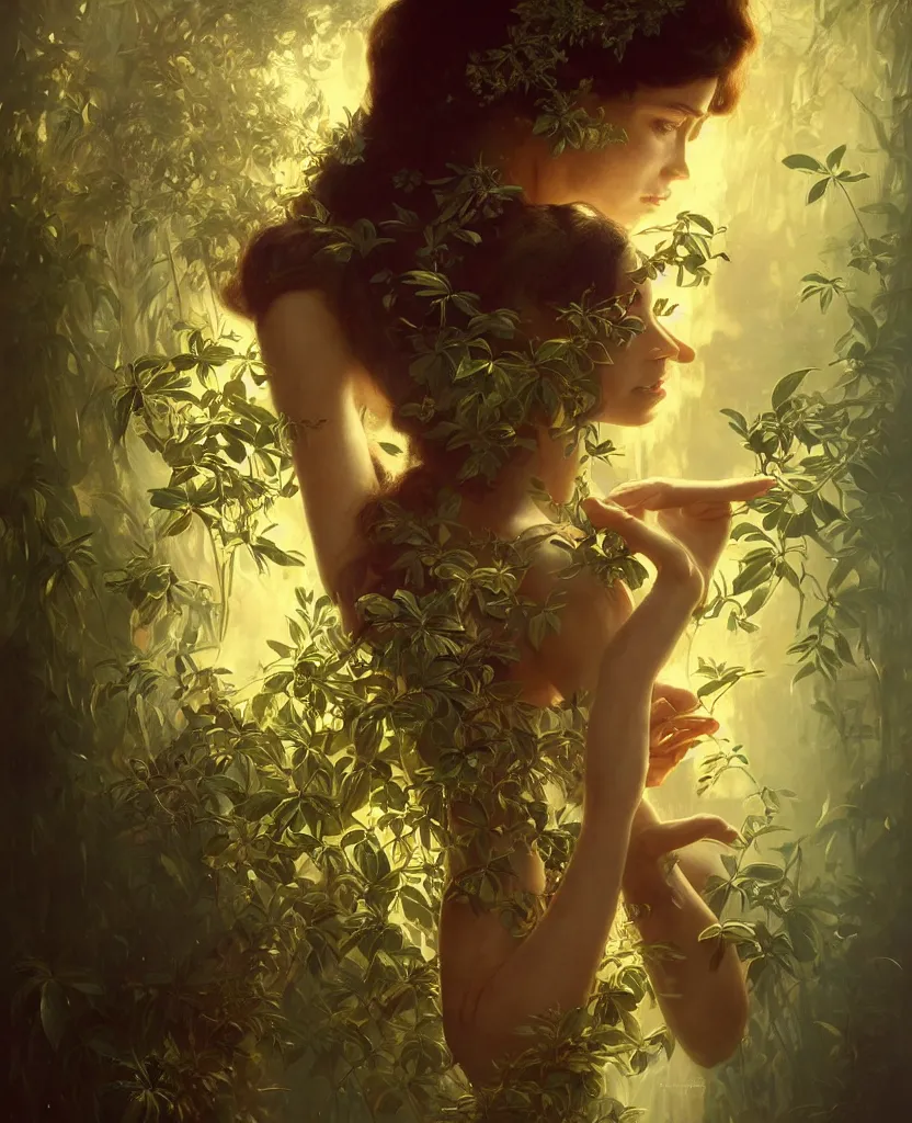 Image similar to hyper realistic photographer looking through a vintage medium format camera, magic pouring from lens, full body pose, design on white background, beautiful details, lush foliage cyberpunk, gold, drawn by john singer sargent, tom bagshaw, norman rockwell, alphonso mucha, lolish, trending on artstation