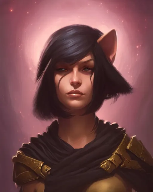 Image similar to Tabaxi :: Rogue, pretty, beautiful, DnD character art portrait, black hair, necromancy, matte fantasy painting, masterpiece, 8k, DeviantArt Artstation, by Jason Felix by Steve Argyle by Tyler Jacobson by Peter Mohrbacher, cinematic lighting.