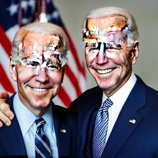 Image similar to A portrait photo of joe biden teams up with a teenage joe biden, perfect faces, 50 mm, award winning photography