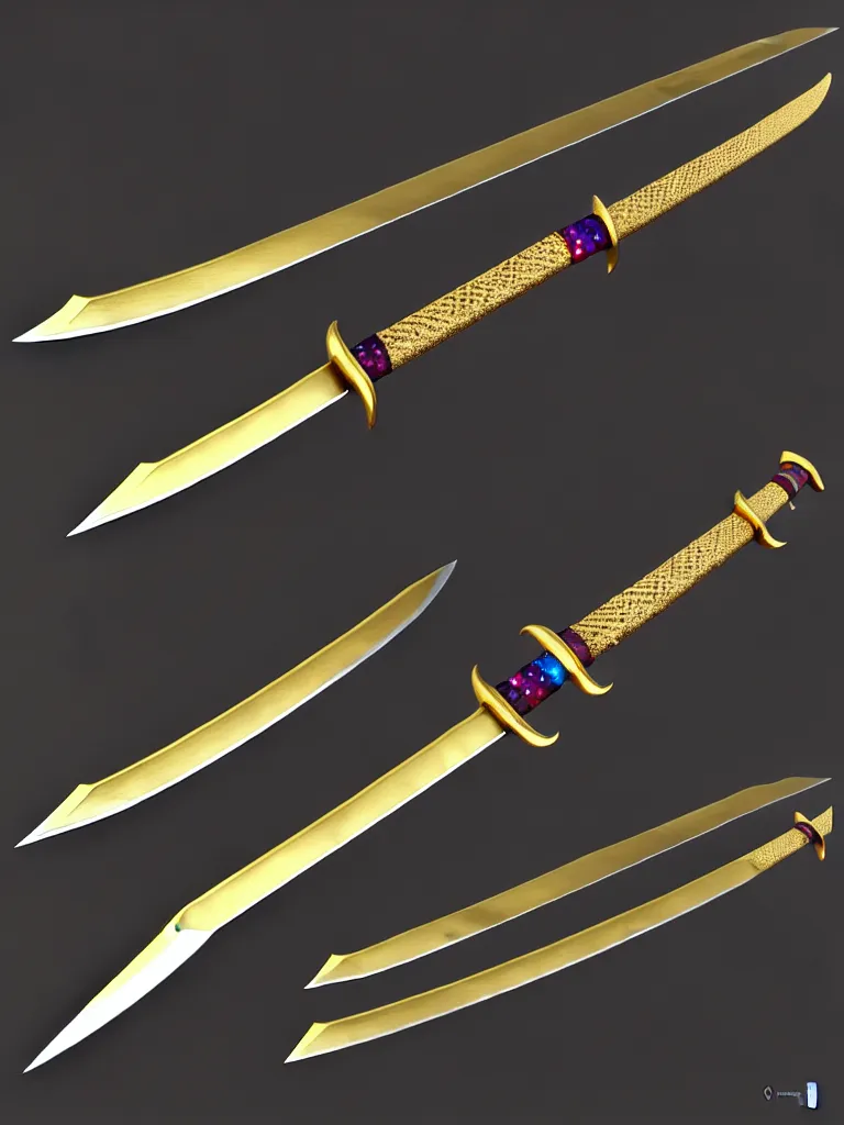 Image similar to long sword, proportional image, clean background, 3 d octane render, blade, sharp, gold, gems, cryptoblades