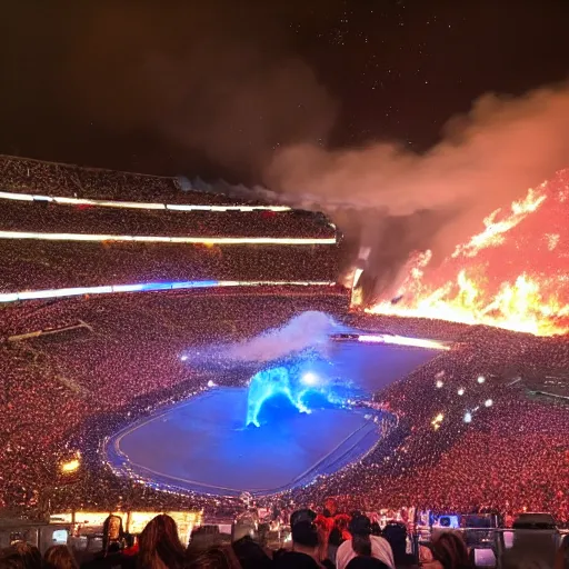 Image similar to colliseum burning to the ground, galaxy sky night