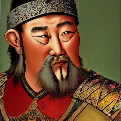 Prompt: genghis khan having trouble with his computer, perplexed, colorized, 8k, UHD