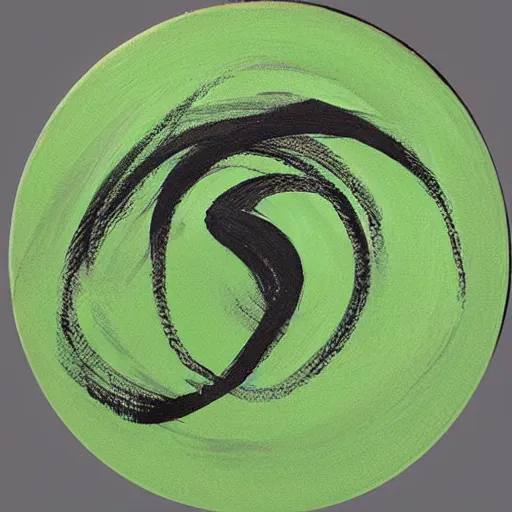 Image similar to a green circle on black canvas, very wider brush stroke, japanese art